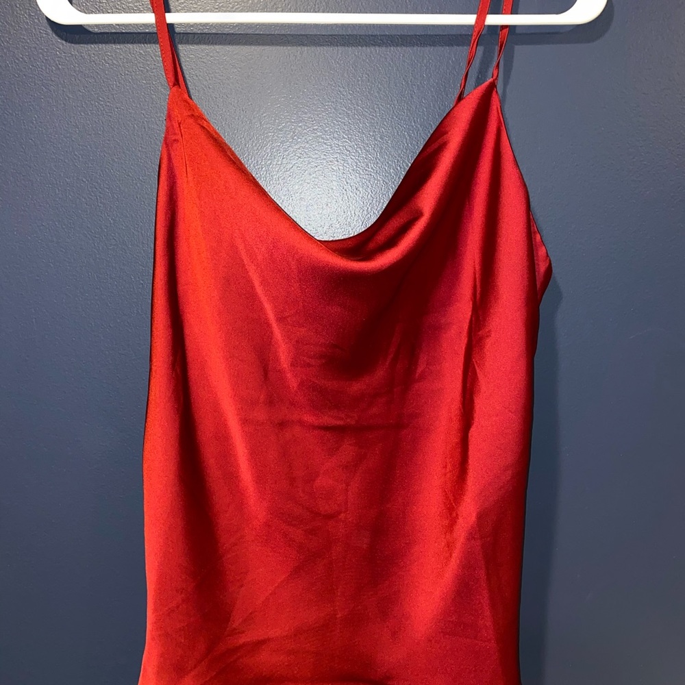 Francesca’s red cowl neck satin tank